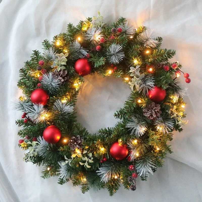 LED Christmas Wreath For Front Door Red Berry Garland Christmas Xmas Ball Wreath Window Door Wall Ornament Decorations GiftsM251115