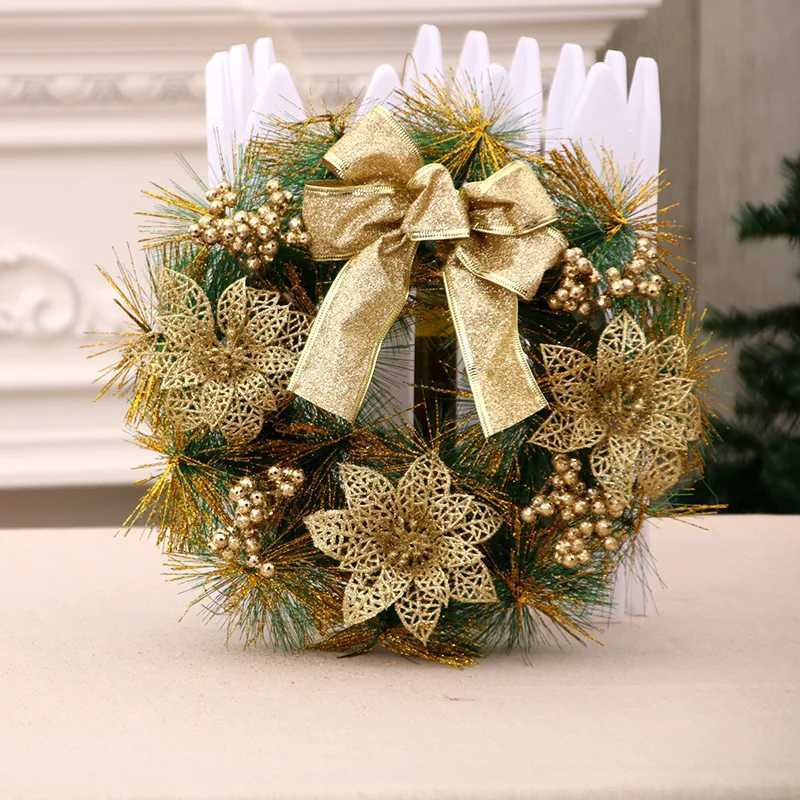 Christmas Wreath With Lamp Bow Ball Big Red Flower Navidad Party Wall Door Window Fireplace Staircase Balcony Garden WreathM251115