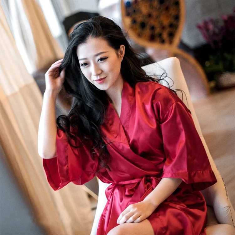 Summer Champagne Chinese Bride Wedding Robe Satin Sleepwear Women Nightgown Sexy Nightdress Lady Kimono Bathrobe Gown Negligee C251115