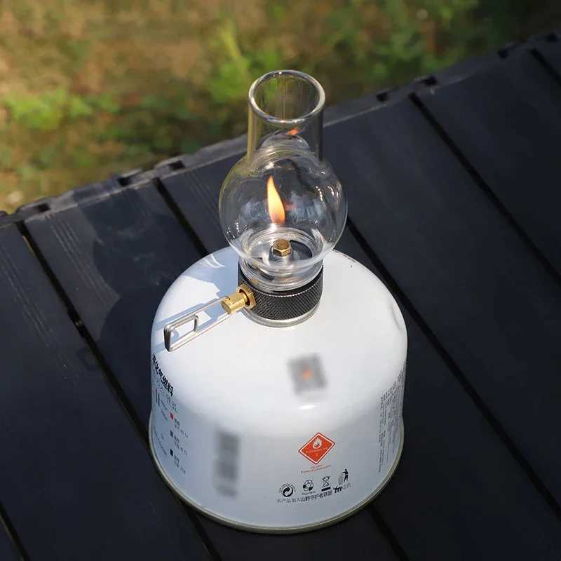 Camping Lamp Portable Gas Candle Light with High Temperature Resistant Glass Atmosphere Light Outdoor Hiking Backpacking Picnic M251115