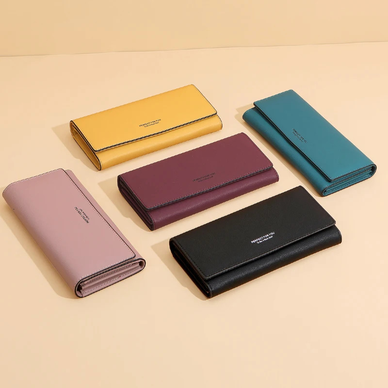 Simple Womens Leather Wallet Clutch Womens Long Wallet Womens Wallet Clip Card Clip 250410