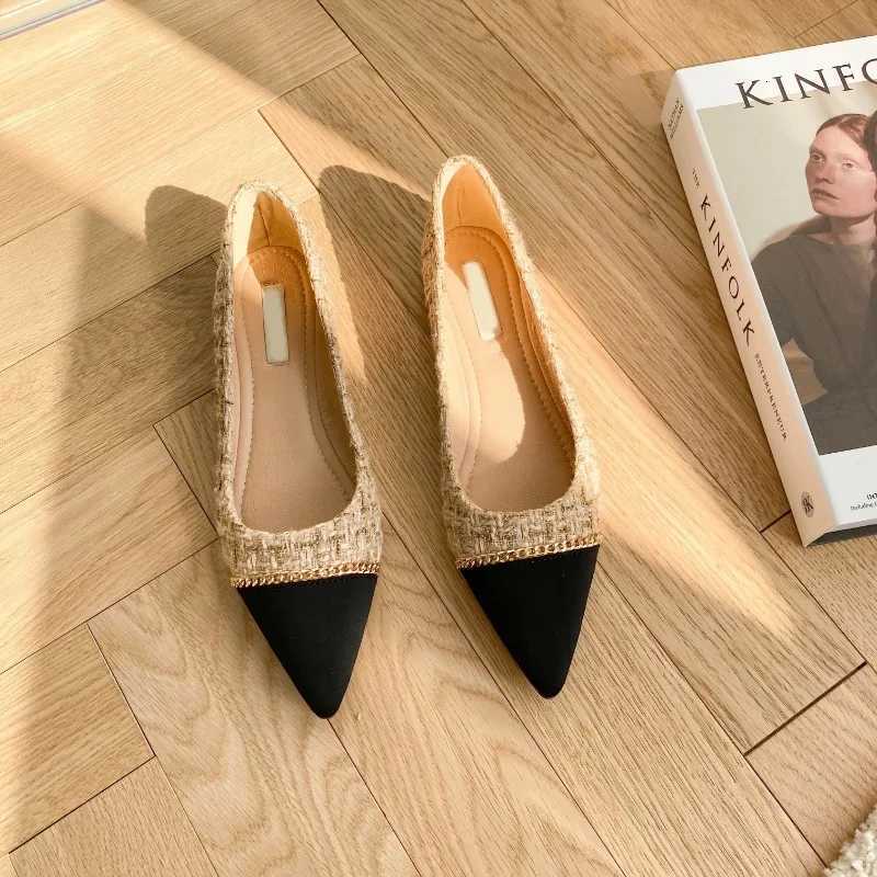 Designer Spring and Autumn New Pointed Toe Single Shoes Shallow Mouth Slip-on Flats Metal Decoration Low-heeled Wens Shoes Y251115
