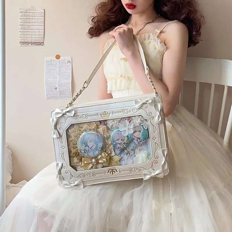 Lolita Women Ita Ctue Girl Transparent Shoulder JK Uniform Subculture Kawaii Bow Crossbody DIY Display Messenger Bag