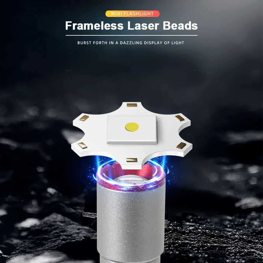 1-2PCS EDC Mini Keychain Flashlight With Neck Chain USB Rechargeable Torch Portable Waterproof Light for Camping Hiking Kid Gift M251115