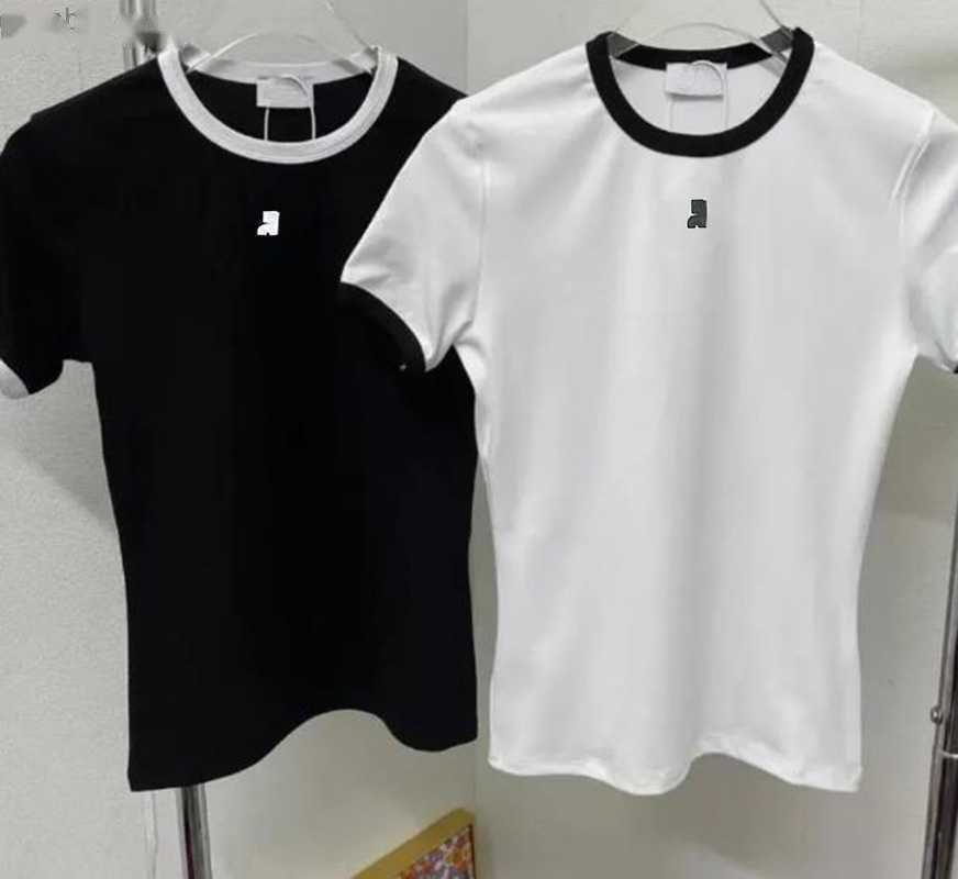 T 2025Ss Designer Courrrreges Shirt Summer Short Sleeve Women Tshirt Contrast Color Embroidery Slim Fit Top Tee 2025 S-L