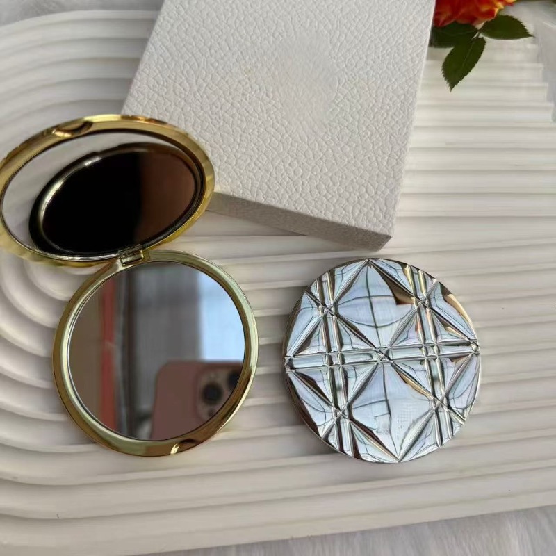 New Gift Metal Rhombus Grid Makeup Mirror Double-sided Returnable Exquisite Electroplating with Gift Box