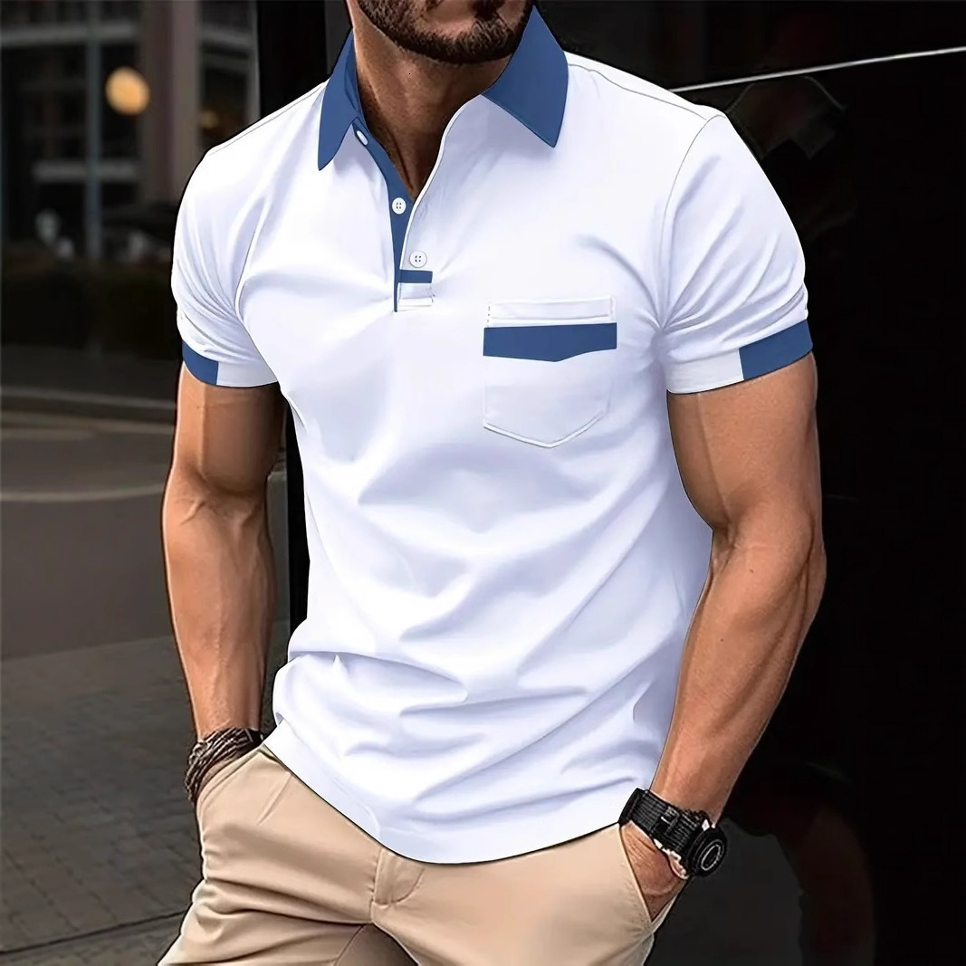 2025 Mens Top Color blocked Pocket Summer Quick Sale Mens Polo Shirt Sports Polo Shirt