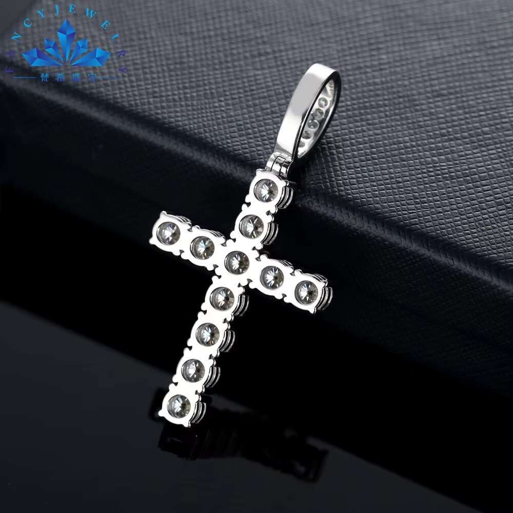 Professional Technical Suppliers 5MM Pass Diamond Tester Rhodium 925 Sterling Silver Cross Pendant for Wedding Hip Hop Rock