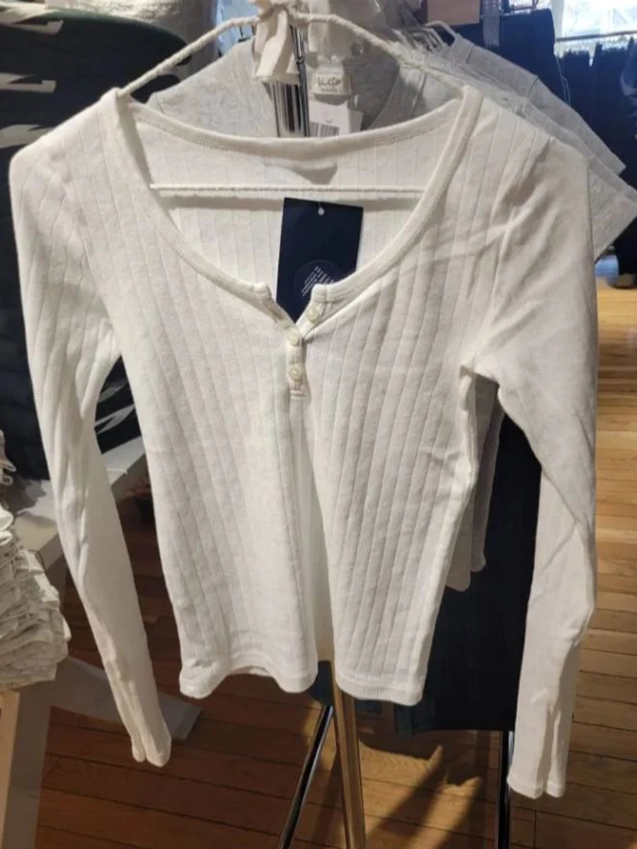 Eyelet Buttons White Long Sleeve T-shirt Set Womens Ultra Thin T-shirtElastic Straight Sweater Cotton Home Sleepwear 2-piece Set 250409