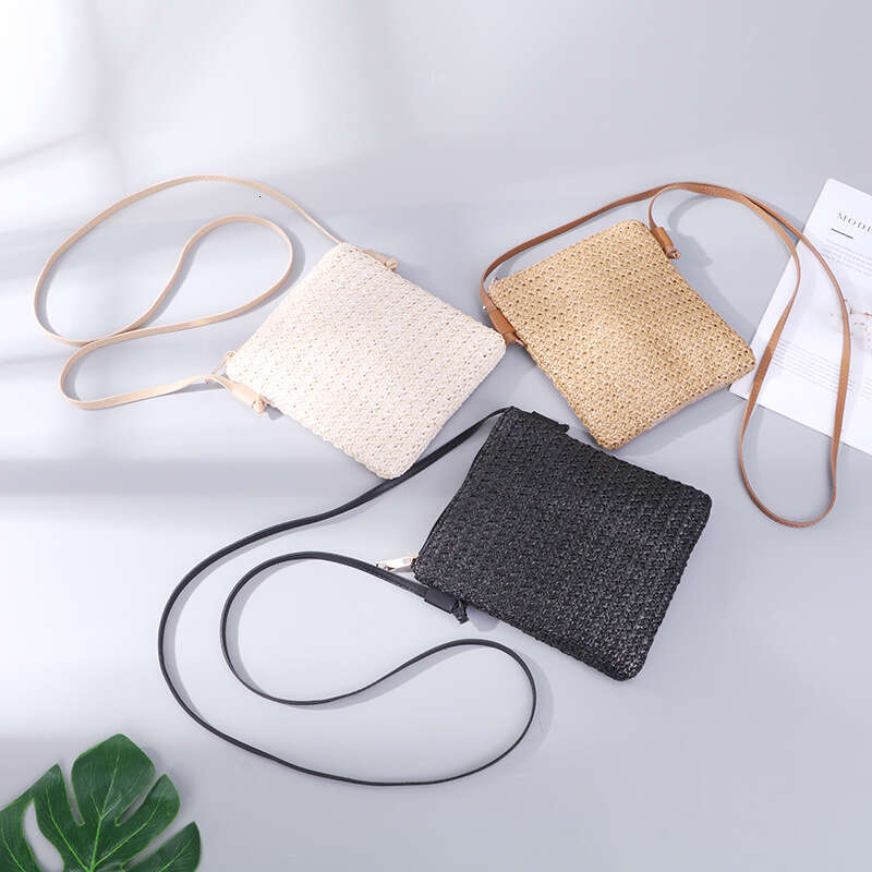 Handmade Beach Bag 2022 Summer New Hanins Fashion Mini Phone Diagonal Straddle Solid Color Grass Woven Women's Bag Kq2