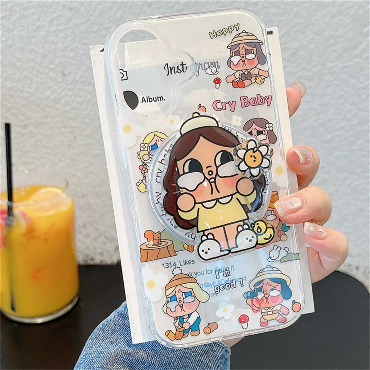 Kawaii Cartoon Cry Girl Magnetic Phone Case For iPhone 16 Pro 15 14 13 Pro Max Cover with Stand Holder Shockproof Protective Cas J251202