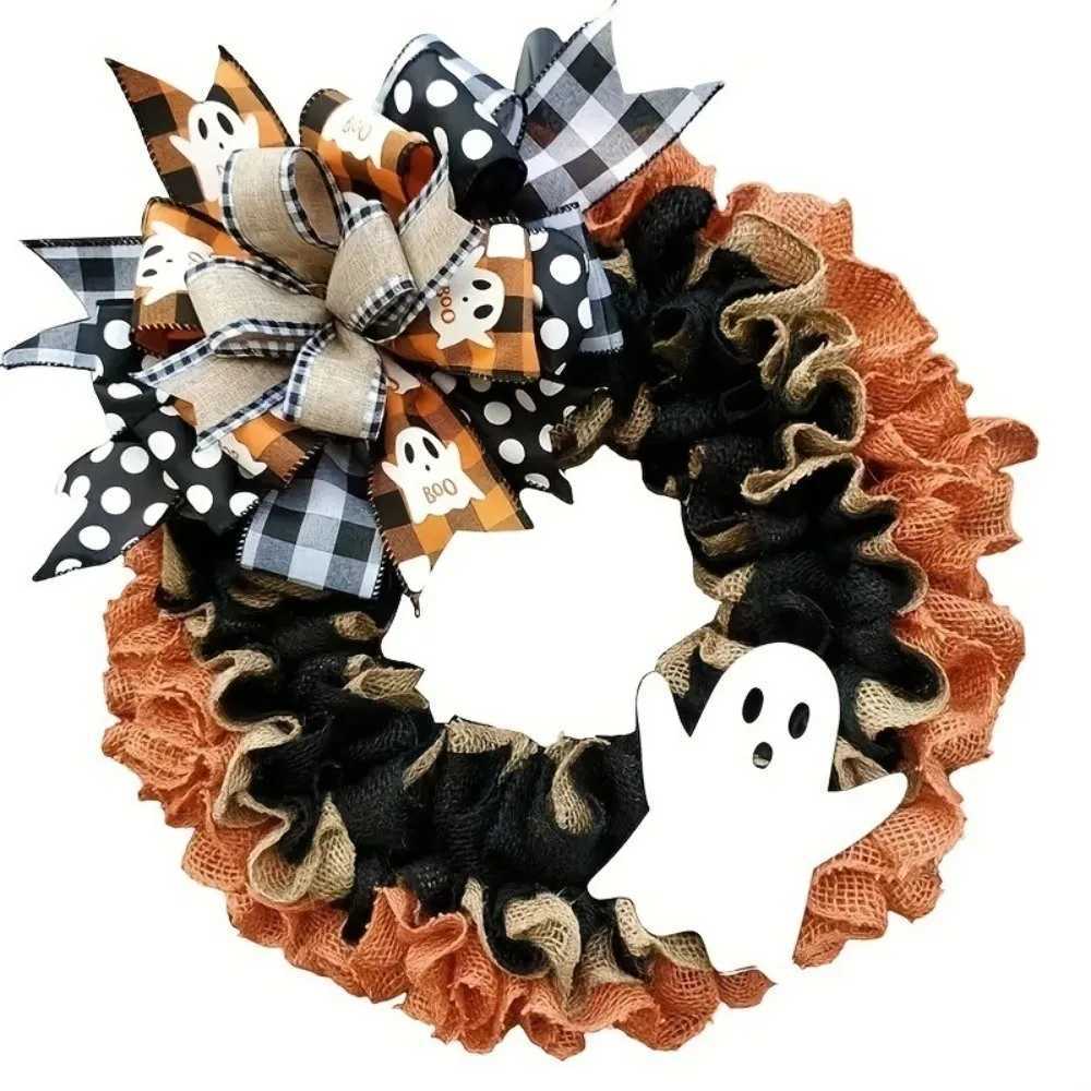 New Simulated Ghost Boo Ghost Wreath Handmade Wall Hanging Halloween Wreath Halloween Signs Spooky Wreath Thanksgiving DecorM251115