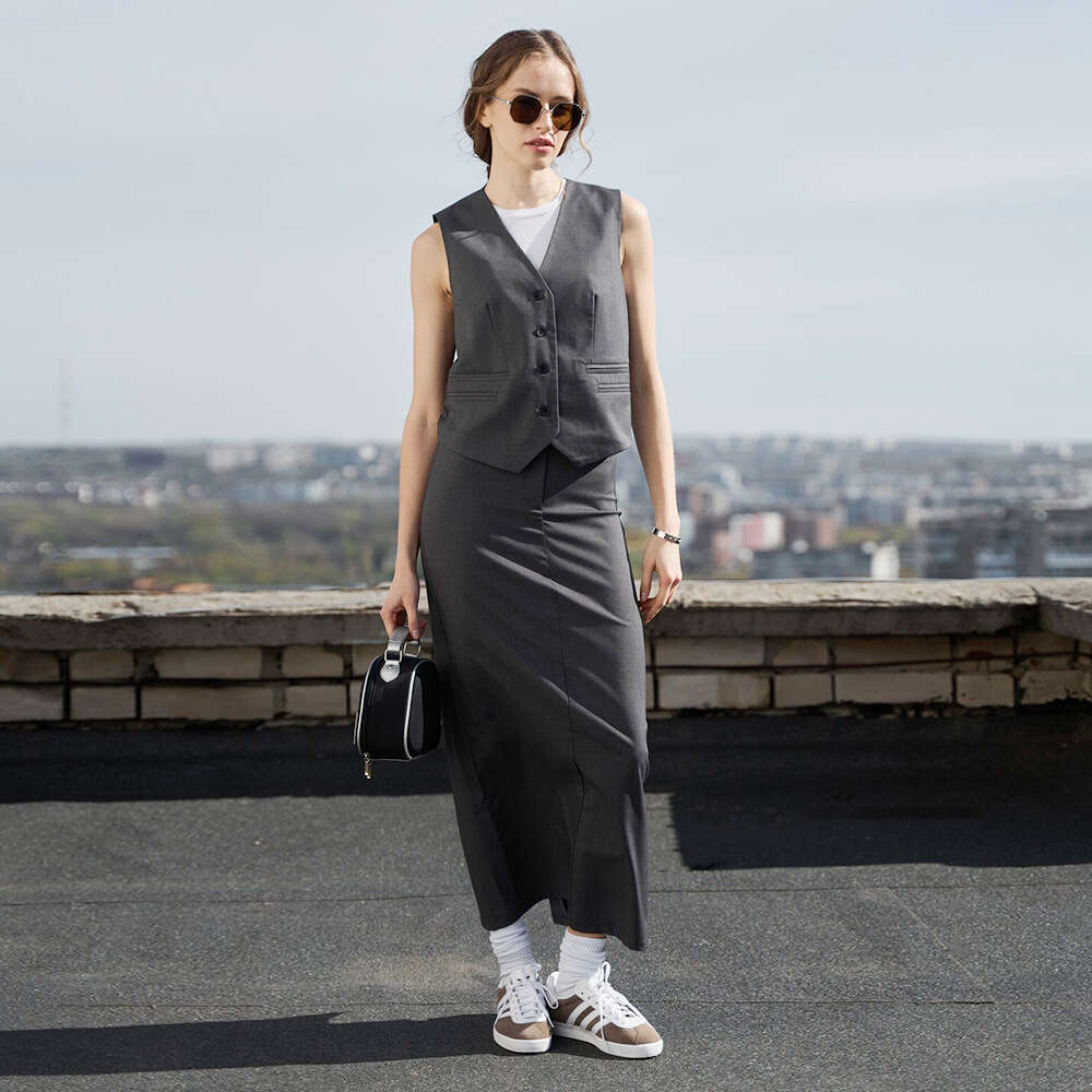 hoodie Mmwomen's Wear Button Long Suit Summer , New Solid Color Vest Half Skirt Set For Women jacket