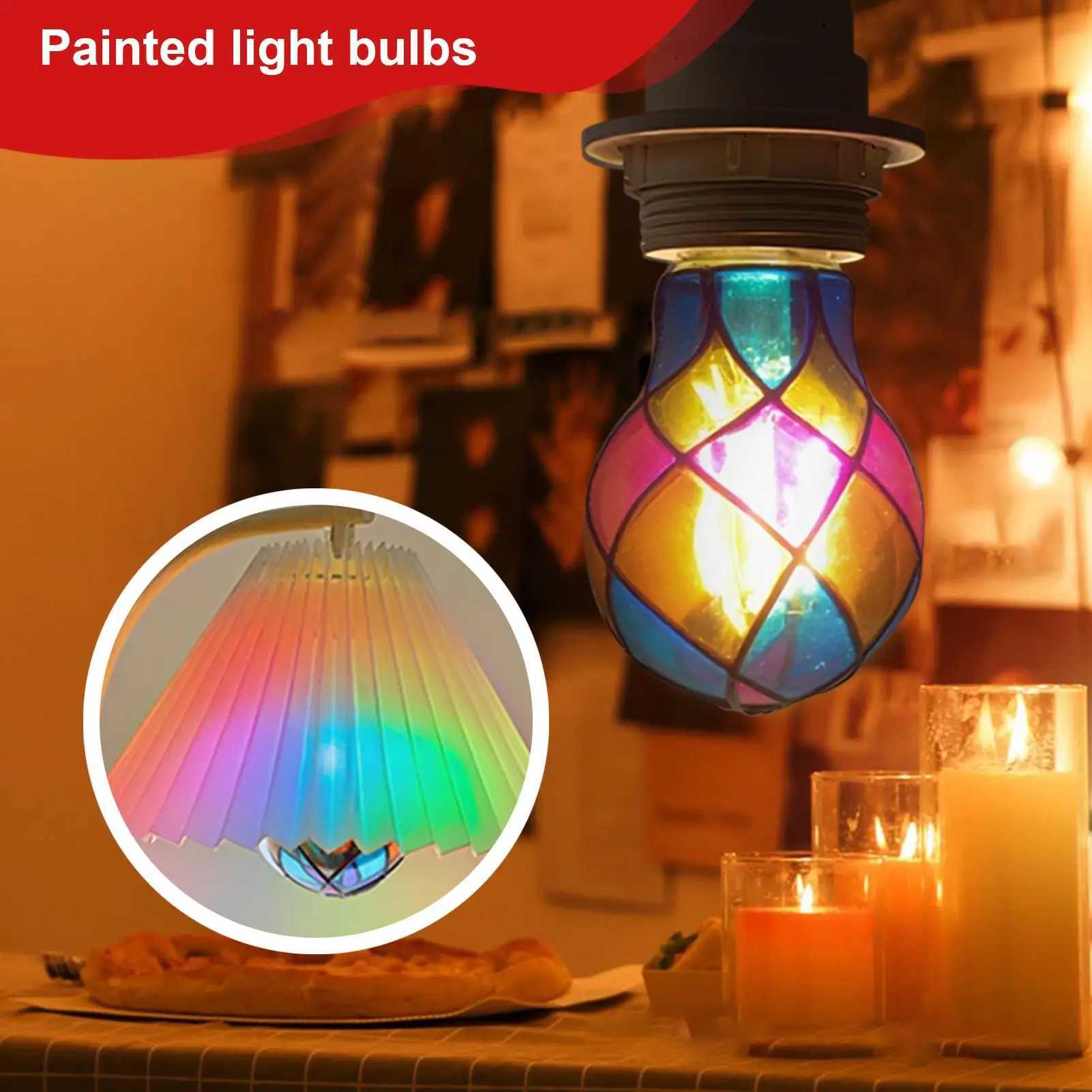 Stained Glass Light Bulb E26 4W 120V LED Colored Lightbulb Romantic Lighting for Halloween Party Festive Bedside Lamp Indoor C251115