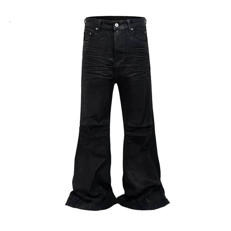 Niche Design Vinyl Coated Crease Texture High Elasticity Fit Traig Flare Pants Tide Men's Denim Trousers 2025 New