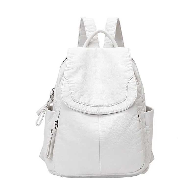 Motaora Womens Backpack White Washed Leather Backpack Female Small School Bags For Teenage Girls All-match Casual Travel BagW251114