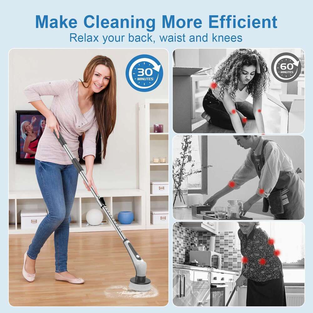 Electric Rotary Scrubber, Ipx8 Waterproof Rechargeable Power Scrubber For Cleaning Bathrooms, Showers, Bathtubs And Kitchens