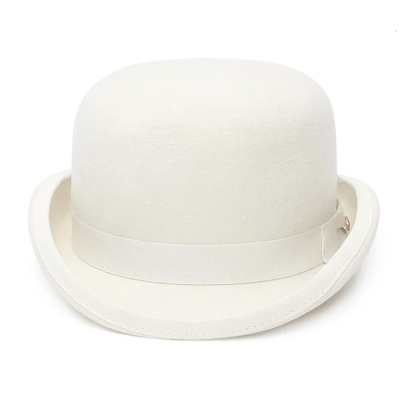 100% Wool Felt Black Derby Bowler Hat for Men Women Satin Lined Fashion Party Formal Fedora Costume Magician Cap 250407