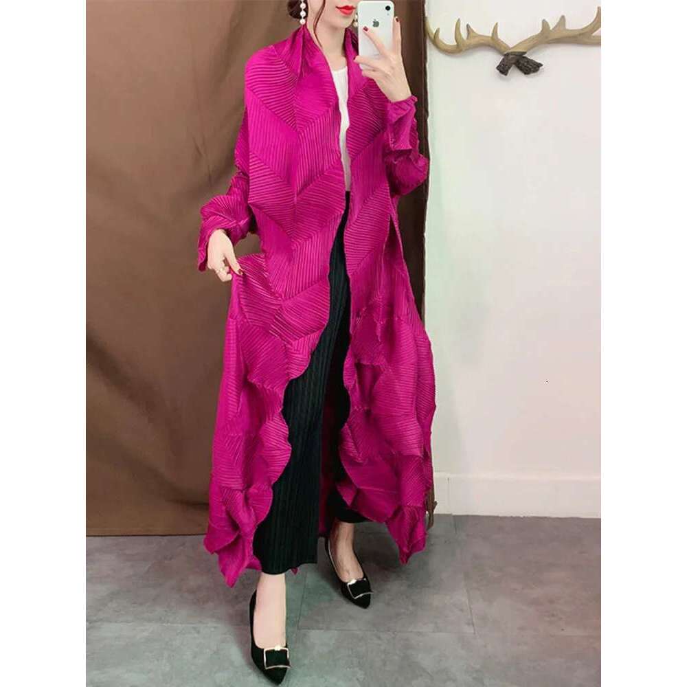 GVUW Pleated Trench Coat Women 2025 Spring Lapel Solid Color Long Sleeve Loose Casual Female Fashion Windbreaker 17D1426