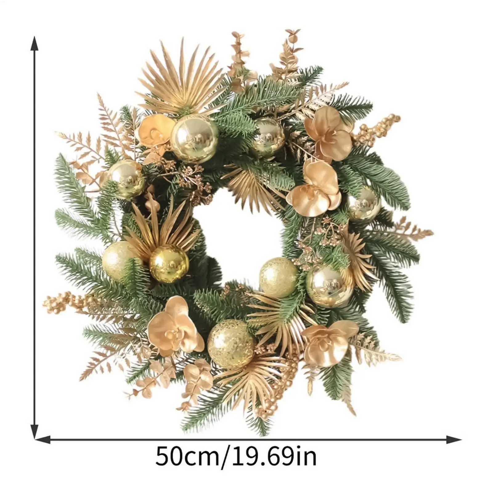 Christmas Wreath Outdoor Artificial Home Decor Golden Ball Pine Front Door Wreath For Wall Fireplace Bedroom Living Room OfficeM251115