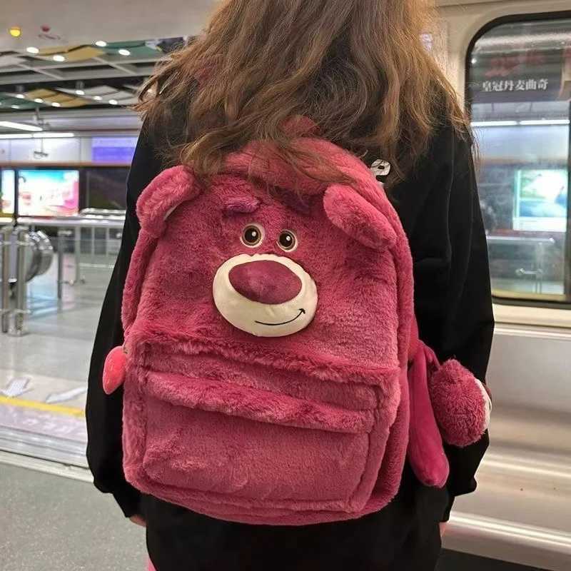 real pictures 2025 spring New Strawberry Bear Lotso 3D Funny Backpack Girls Heart Cute Plush drop shipping fashion BackpackW251114