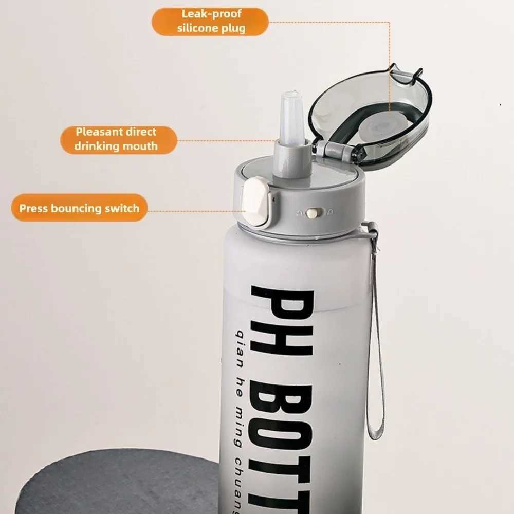 1L Sports Water Bottle with Straw Large Capacity Sports Kettle Leak-Proof Gradient Color Drinking Bottles for Outdoor TravelW251114