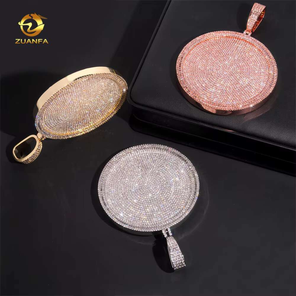 Big 3inch Round Custom Pendant Moissanite Diamond Hip Hop Jewelry Iced Out Pendant for Cuban Link Chain 925 Silver