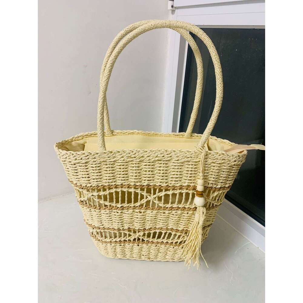 Handmade Beach Bag Hollow Handheld New Tassel One Shoulder Straw Woven Holiday Style Beach Women's Bag Kq2