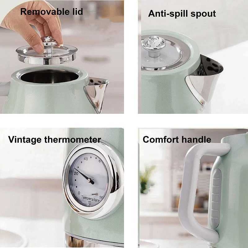 17L Retro Electric Kettle With Thermometer 304 Stainless Steel Fast Water Boiling For Tea/Coffee Kettle Auto Power-off 1800W Y251114