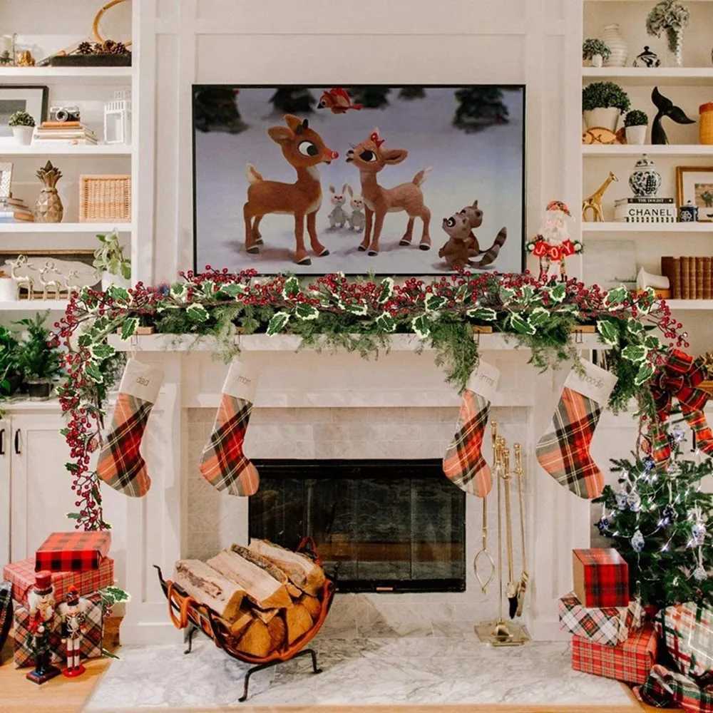 Red Berry Christmas Garland With Pine Cone Garland Artificial Garland Garden Gate Home Decoration For New Year-ABLIM251115