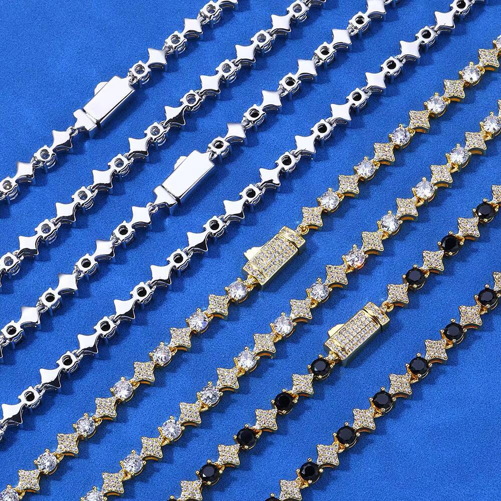 Exquisite 6mm 925 Silver Sparkling VVS D Moissanite Cross Star Bracelet White Black Diamond Secure Moissanite Bracelets Bangles