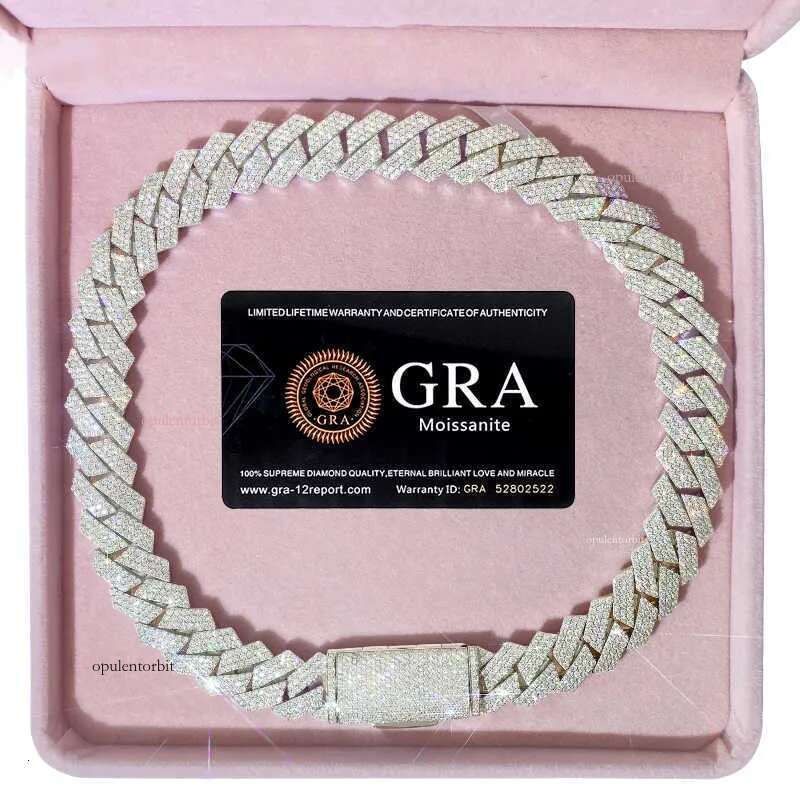 Elegant Men's Cuban Chain Necklace Featuring Real Moissanite Stones Secure Sterling Silver with Shiny Gold Overlay