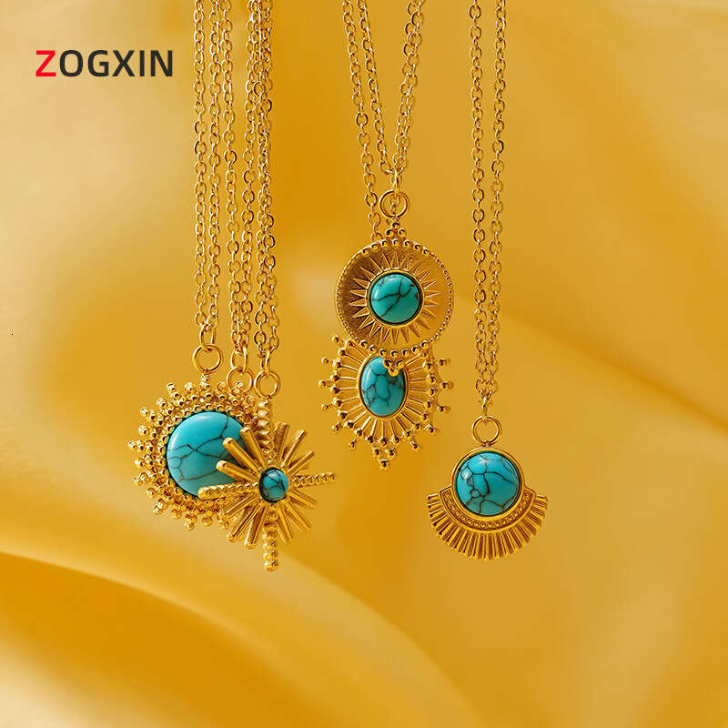 Turquoise necklace, women's titanium steel, niche, light , high-end feeg, collarbone chain, fashionable and versatile accessory