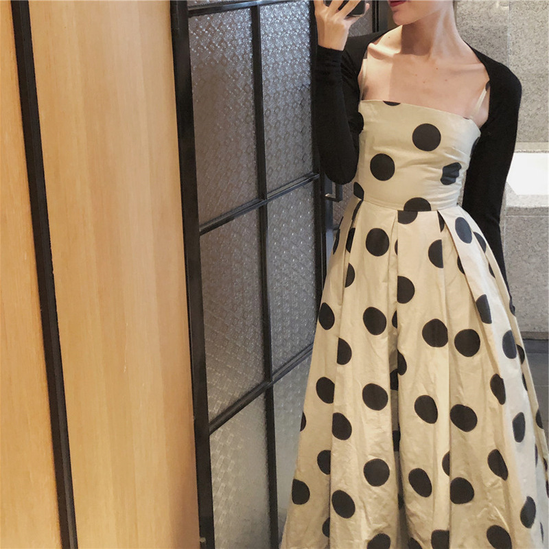 B111 Retro long skirt knee-length puffy dress very fairy holiday suspender dress female summer