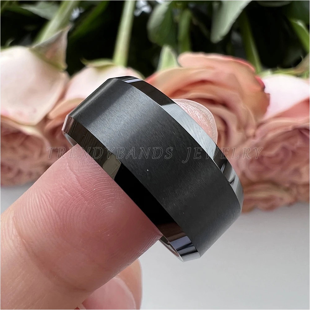 10mm Black Tungsten Carbide Ring for Men Women Fashion Engagement Wedding Band Beveled Edges Matte Finish Comfort Fit 250414