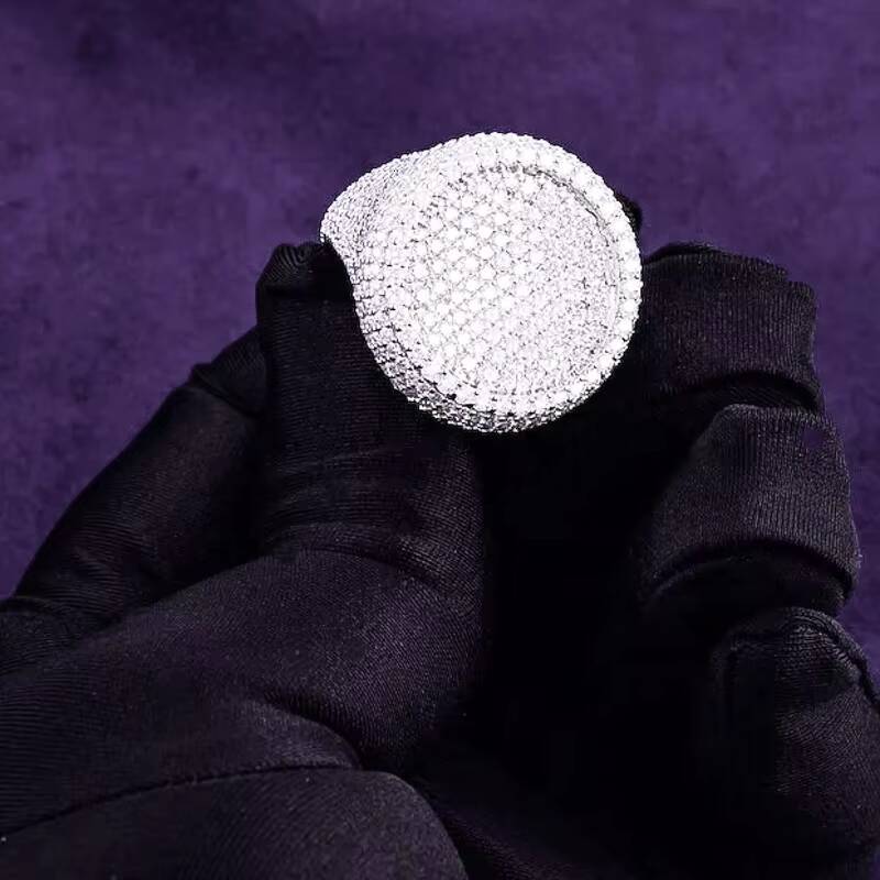 GRA D Color Bling Moissanite Iced Out Mens Cluster Circle Shaped Signet Ring With 925 Sterling Silver Pass Diamond Tester