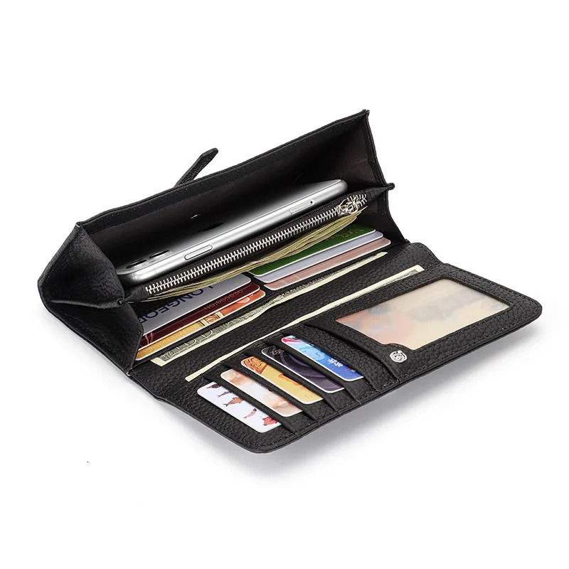 Leather long womens large capacity wallet soft cowhide womens clutch phone bag ultra-thin wallet elegant card holder 250410