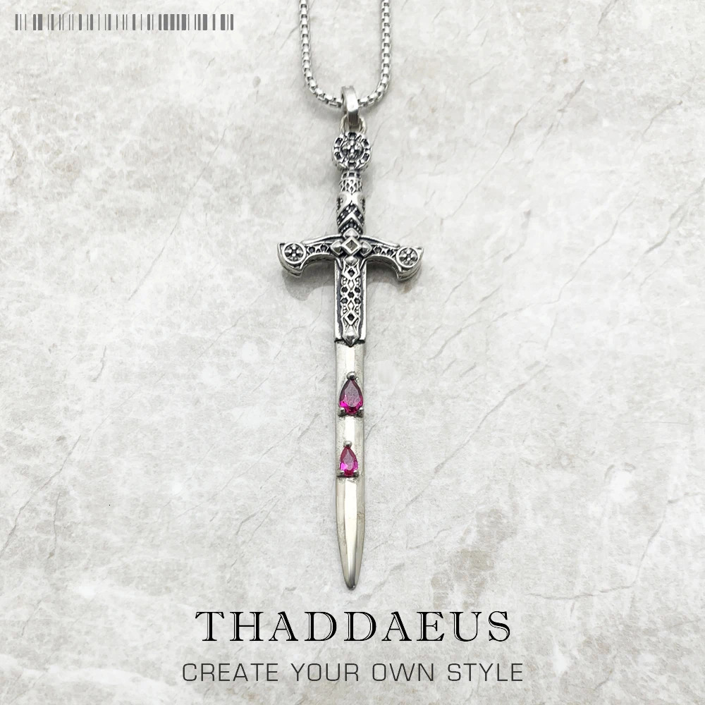 Sword pendant chain necklace summer exquisite jewelry European 925 sterling silver vintage womens gift 250409