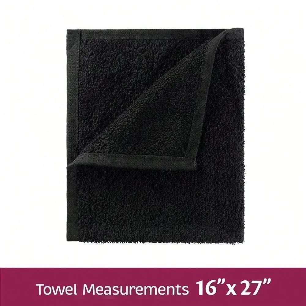 Salon Towels 100% Cotton Pack Of 6 Black Spa Towel In 16X27 Inches.