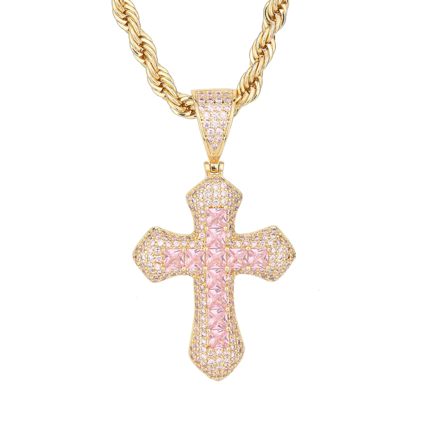 Fashion personality pink cross inset zircon birthday gift party pendant necklace for girls 250414