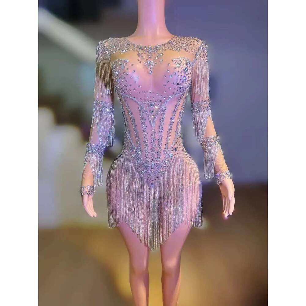 Women Sexy High Stretch Performance Dance Costume Nightclub Birthday Evening Party Wear Sparkly Rhie Bodysuit Stage Outfit