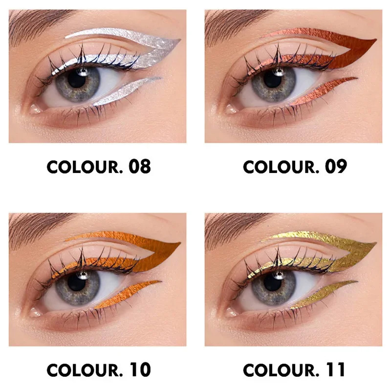 12 Colors Waterproof Metallic Liquid Eyeliner Long-lasting Green Gold Blue Sweatproof Quick-drying Eyeliner Pencil Eyes Makeup 250414
