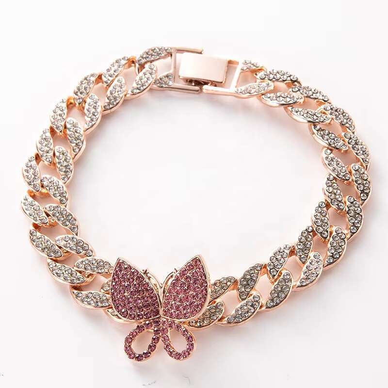 DHcollection Stock Iced Out Alloy and Bg Rhie Hip Hop 15mm Butterfly Cuban Chain Bracelet