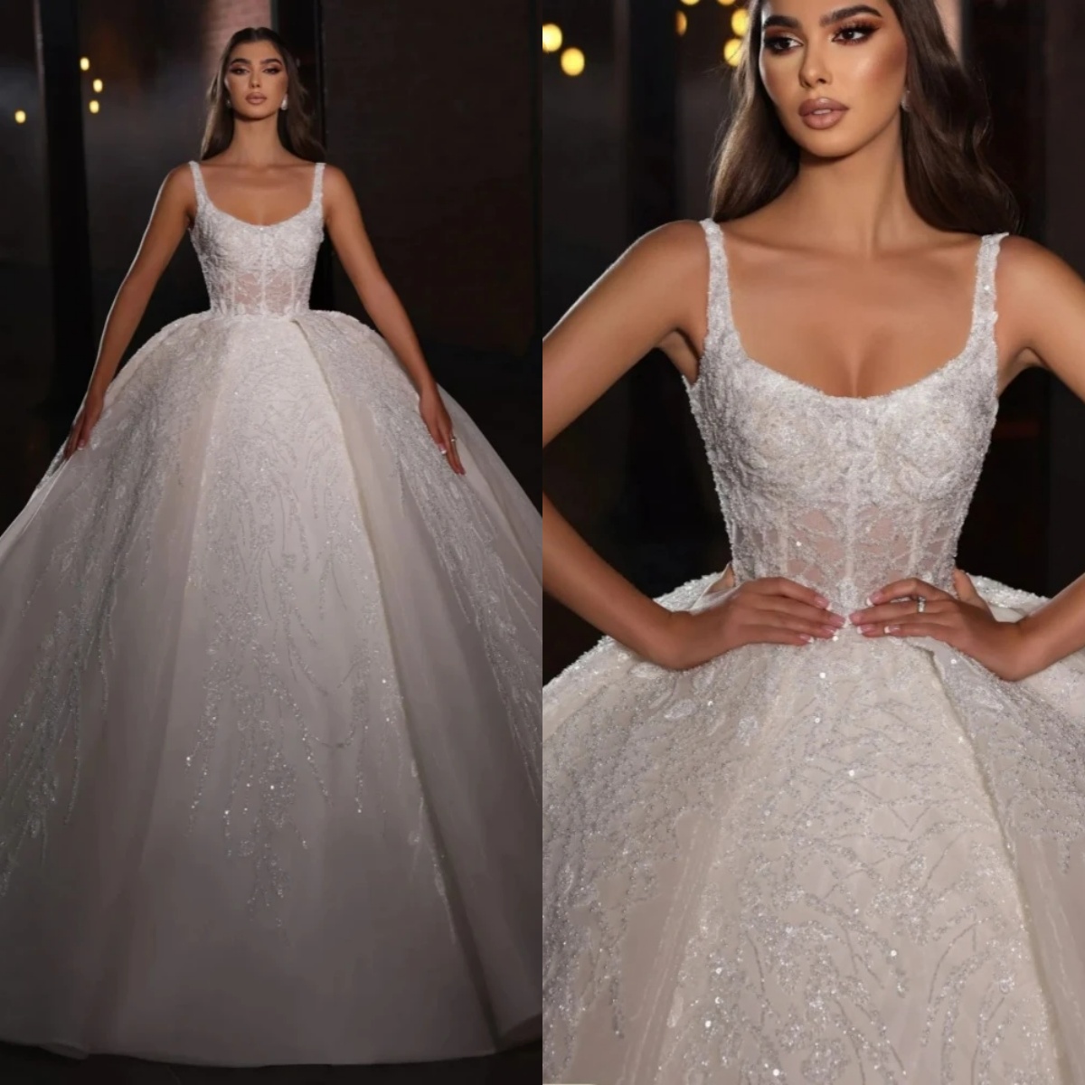 Classic Ball Gown Wedding Dress Jewel Neck Sleeveless Bridal Gowns Sequins Appliques Sweep Train Dresses Custom Made vestidos de novia