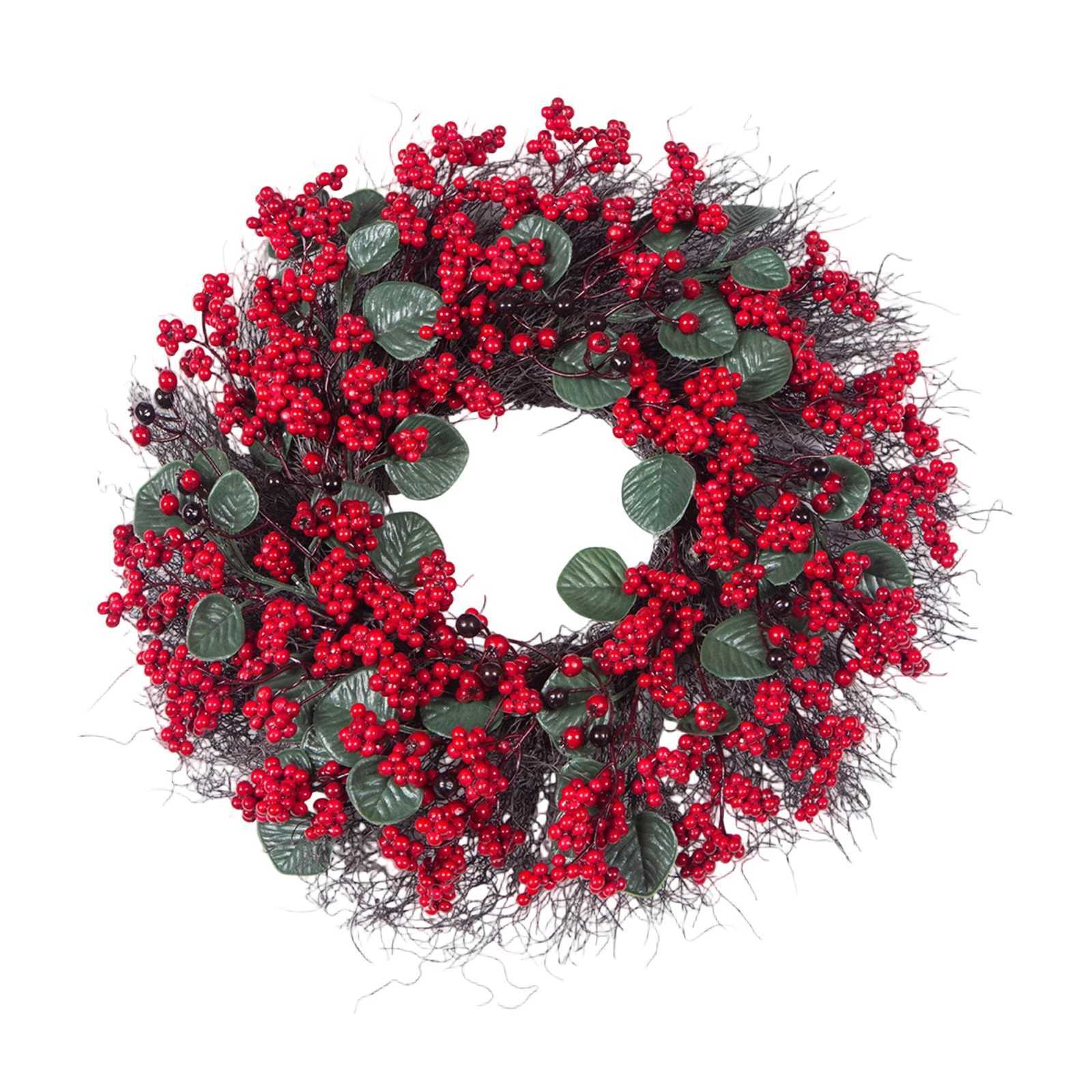 Christmas Decoration Wreaths for Front Door Handmade Cypress Leaf Red Berry Pine Wreath Xmas Home Wall Window Decor 2025M251115