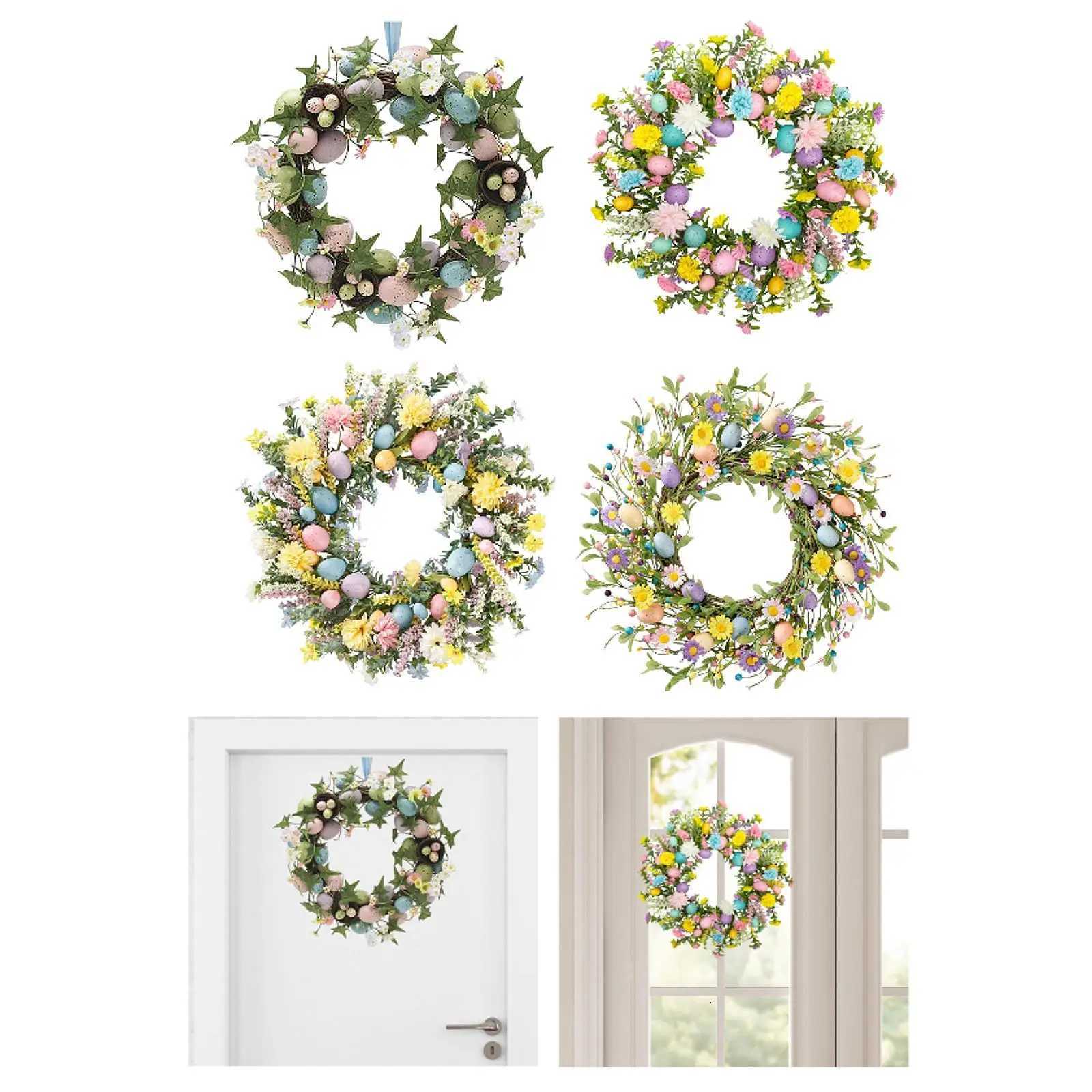 Artificial Easter Eggs Wreath Easter Decor Autumn Lovely Spring Flower Wreath for Window Living Room Indoor Outdoor Wall WeddingM251115