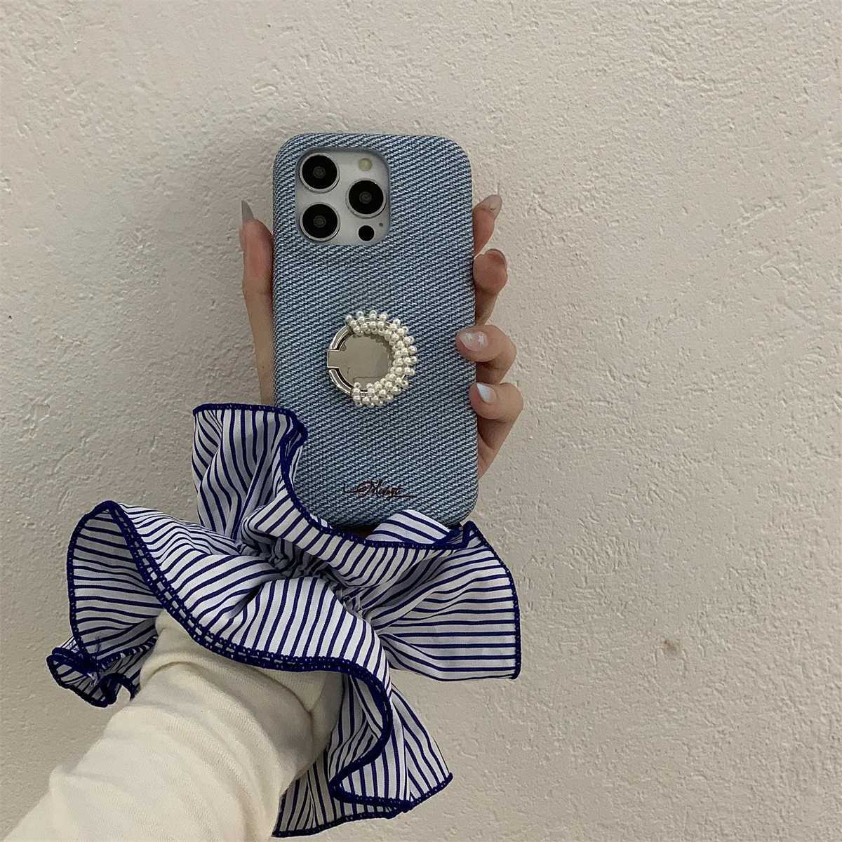 New blue pearl silver buckle Phone Case For iPhone 16 15 14 13 Pro Max fundas iphone 15 case Protective cover 15 16pro J251202