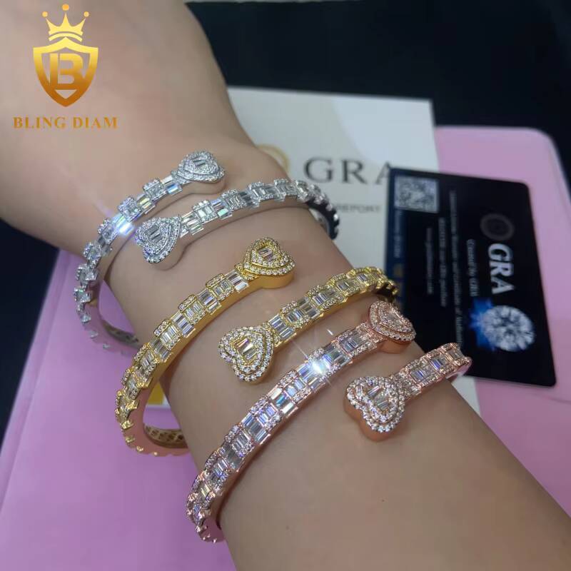 Hot Saling Hip Hop Style Bangles 925 Sterling Silver Iced Out VVS Moissanite Bracelet Pass Diamond Tester with GRA Certification