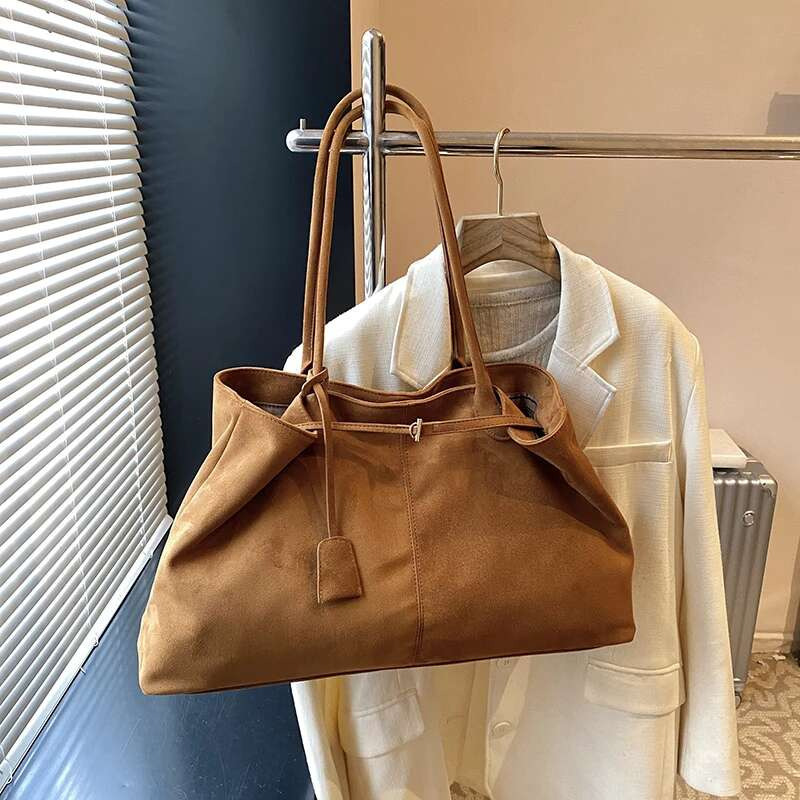 Women Suede Tote Solid Color Handbag Large Capacity Underarm Satchel Bag For Work Travel Shopping
