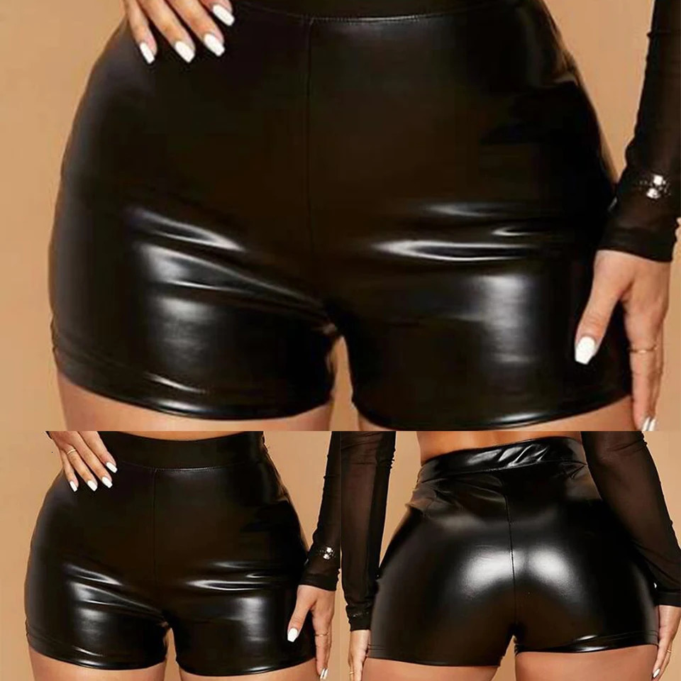 Women Wet Look Booty Shorts Patent Leather High Waist Mini Shorts Night Club Party Costumes Sexy Tight Clubwear womens pants 250415